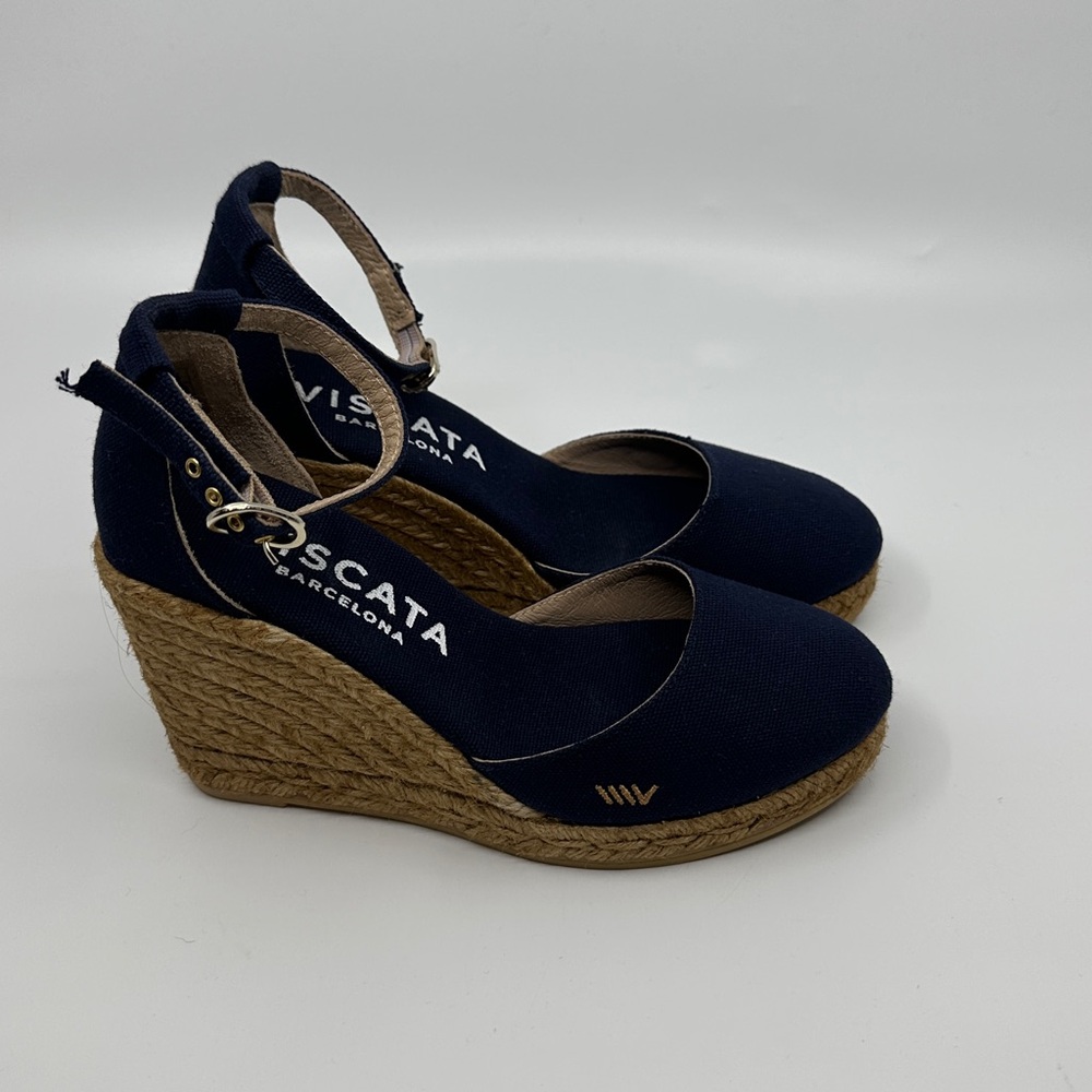 Women's Viscata Barcelona Satuna Canvas Navy Espadrille Wedges, 35 - Picture 3 of 10